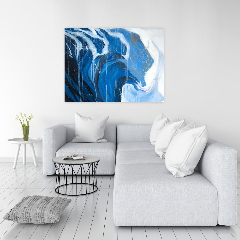 Coastal Modern Blue Canvas | Abstract Wave in Motion Decor