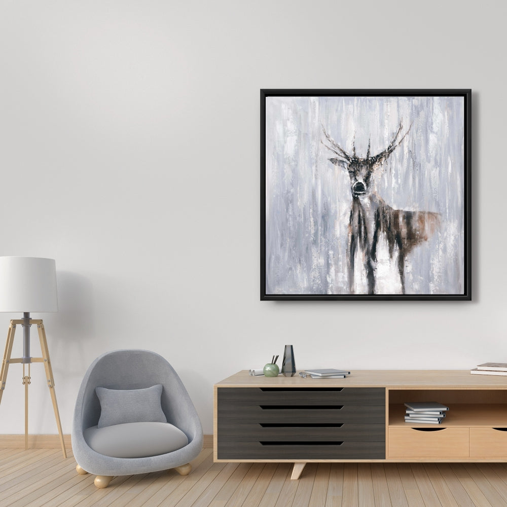 Toile encadrée « Cerf abstrait hivernal » | Décoration d'intérieur et de chambre
