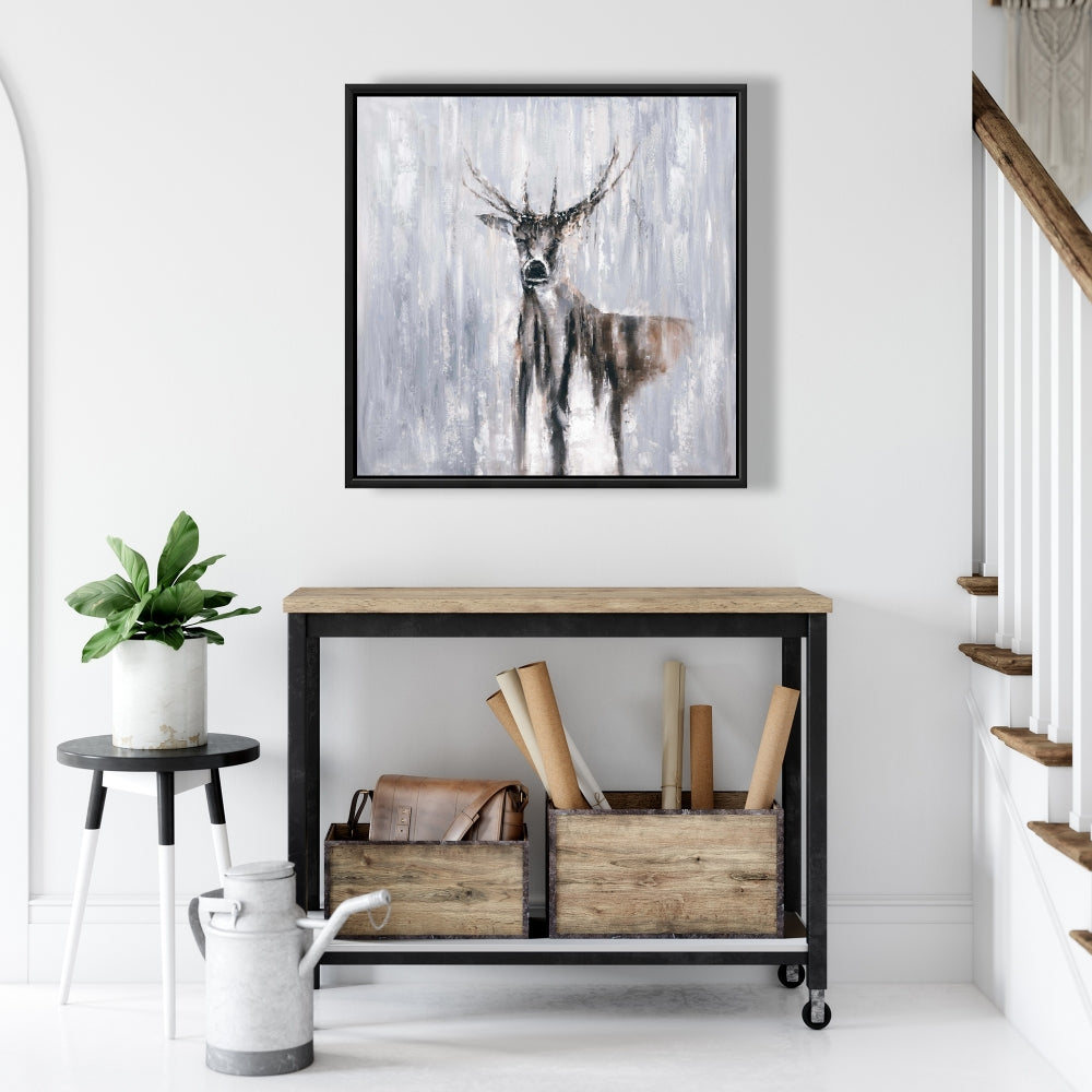 Toile encadrée « Cerf abstrait hivernal » | Décoration d'intérieur et de chambre