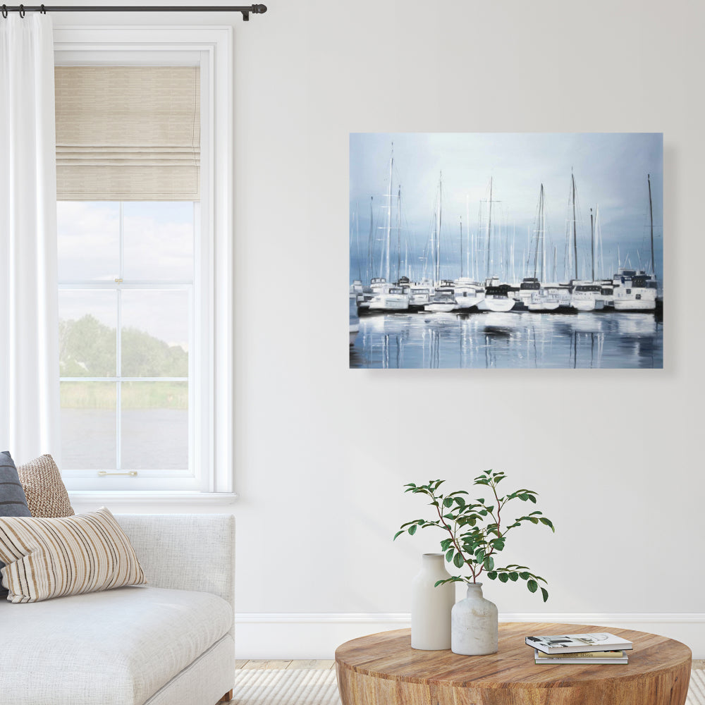 Blue Boat Coastal Canvas - Boats at the Dock 2 Home Decor