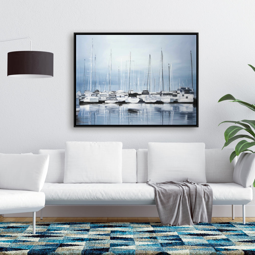 Blue Coastal Marine Canvas - Boats at the Dock 2 | Home Decor