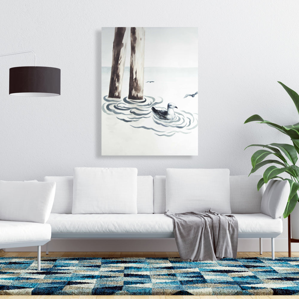Seagull Canvas - Marine Blue Bathroom Decor | Home Art