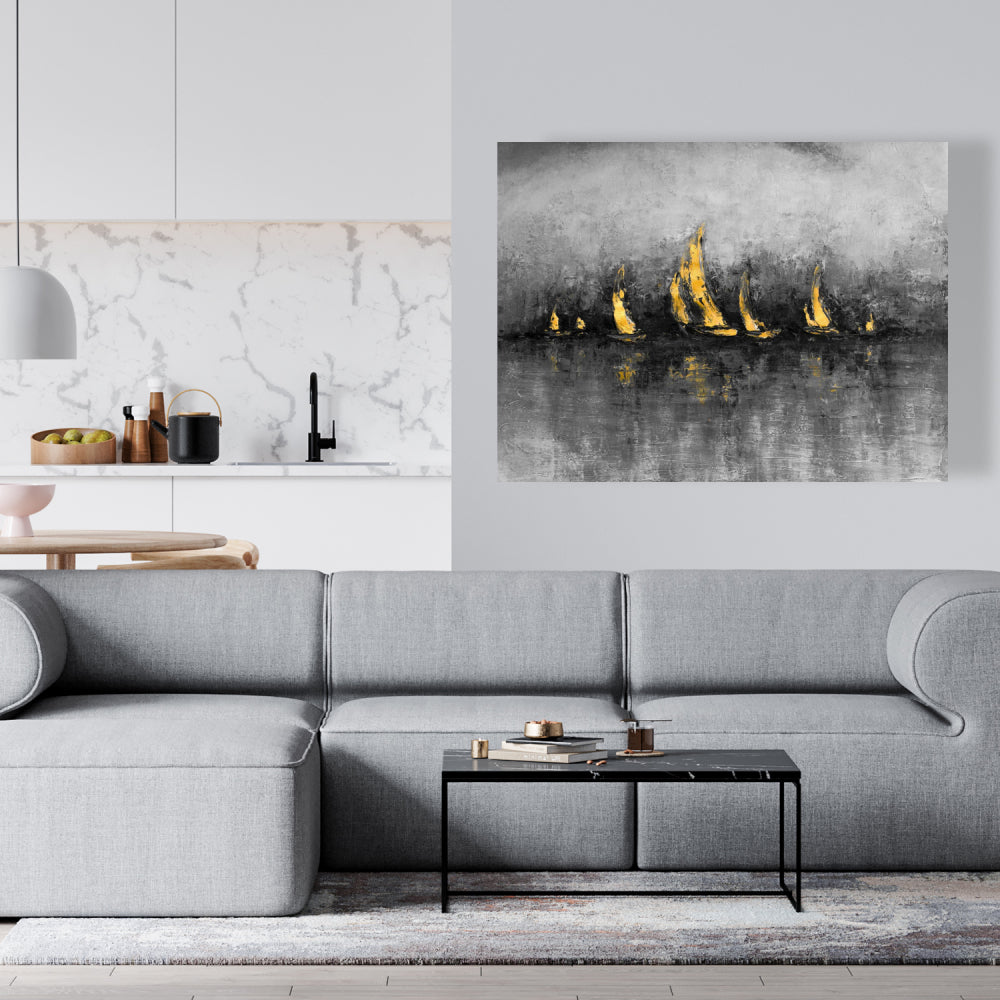 Modern Gold Sailboats Canvas - Boat Bedroom Wall Art Decor
