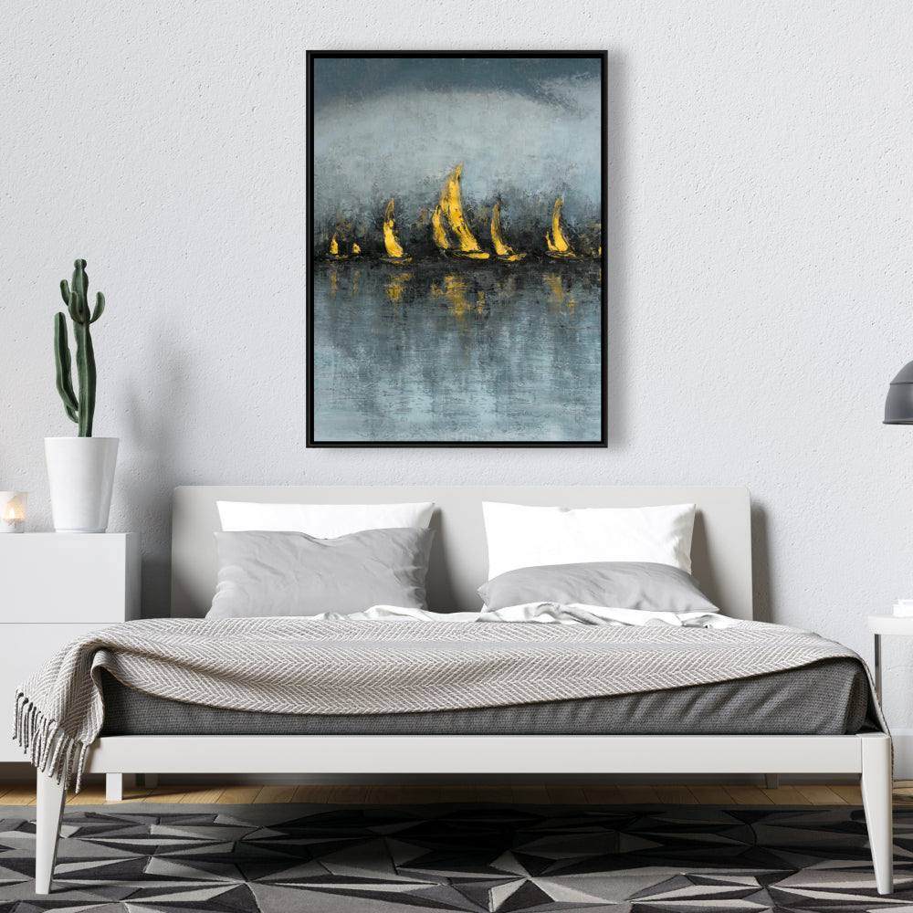 « Mettez les voiles » – Toile encadrée abstraite bleue contemporaine