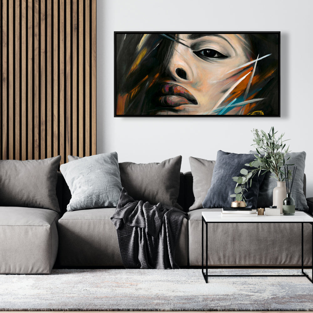Abstract Woman Portrait - Brown Framed Canvas for Home Decor
