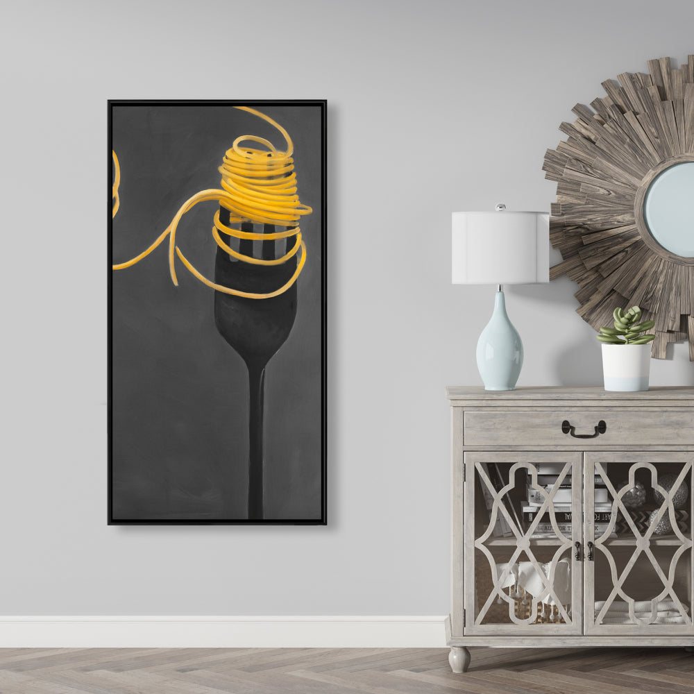 Spaghetti Pasta Fork Canvas | Gray Framed | Home Decor Art