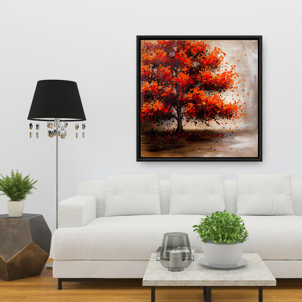 Toile encadrée « Arbre aux feuilles pointillées » | Décoration de chambre