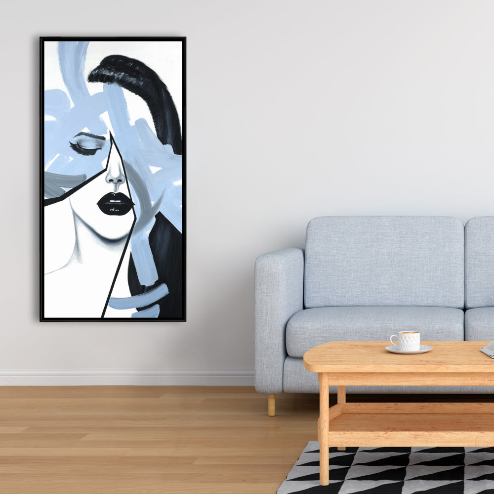Portrait abstrait de femme bleue | Toile encadrée contemporaine
