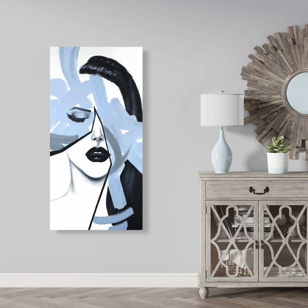 Abstract Blue Woman Portrait Canvas - Bedroom Blue Beauty Decor