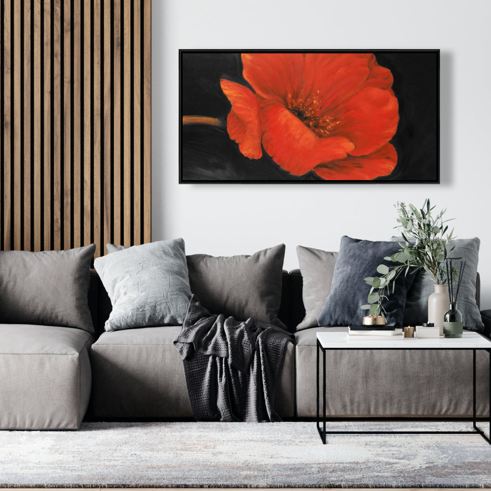 Black Bedroom Contemporary Framed Canvas - Red Flower Decor