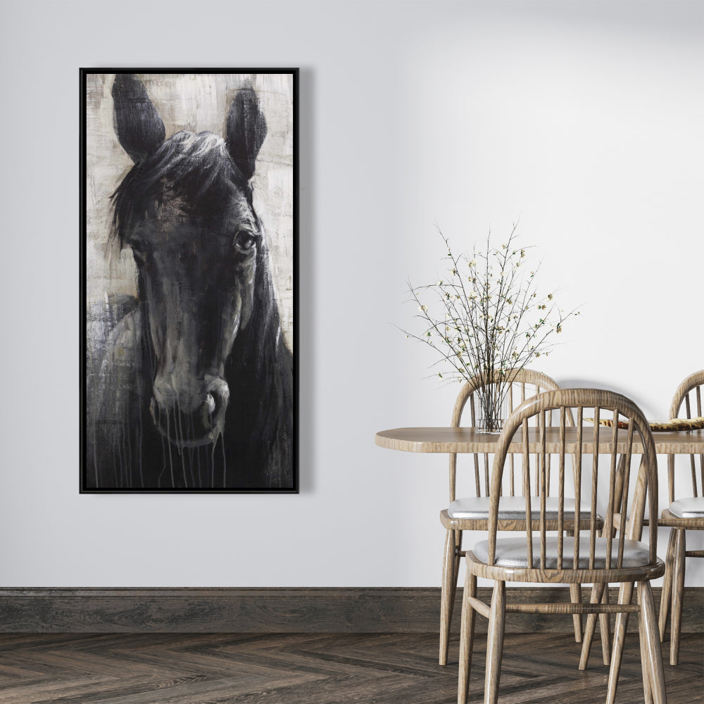 Black Horse Farm Animals Framed Canvas - Home Decor Bedroom