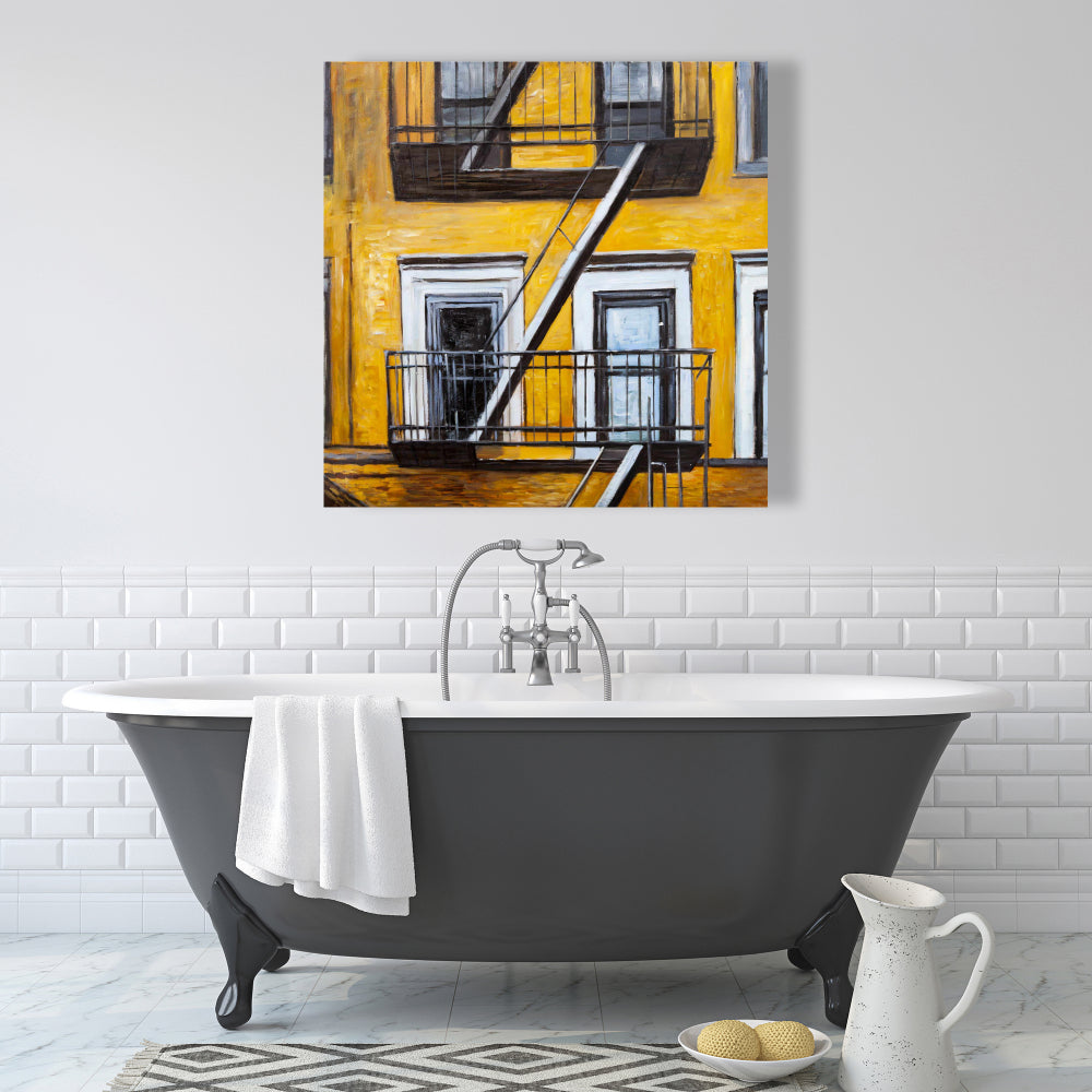 Building Old Fire Escape Gray Canvas | Bedroom Wall Decor