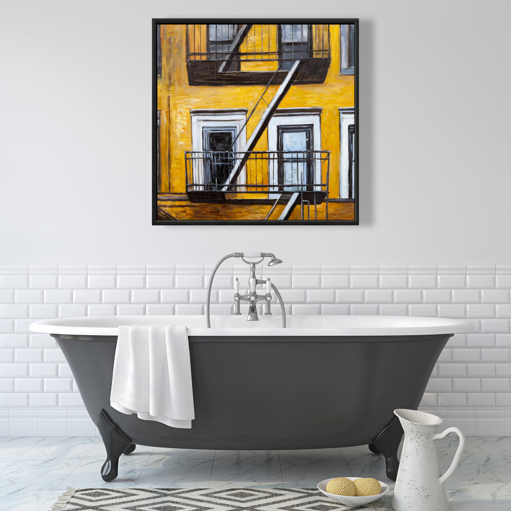 Toile représentant un ancien escalier de secours | Décoration de chambre contemporaine