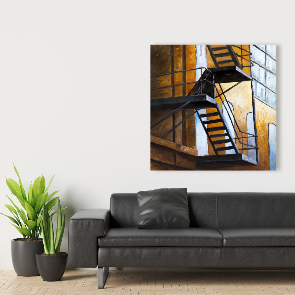 Toile « Évasion d'un immeuble à New York » - Décoration de chambre marron