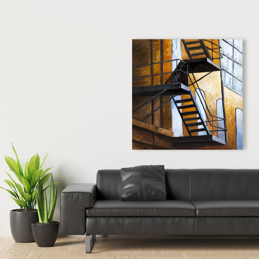 Toile « Évasion d'un immeuble à New York » - Décoration de chambre marron