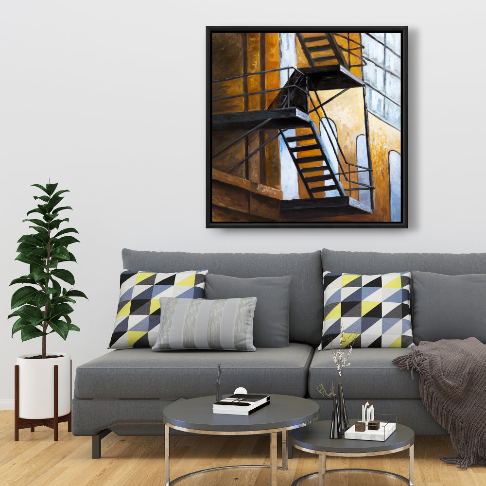 Toile encadrée « Villes industrielles marron » – Décoration d'appartement à New York
