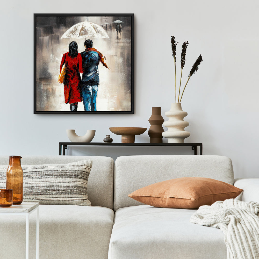 Quiet Walk in the Rain Canvas - Romantic Street Scene Decor