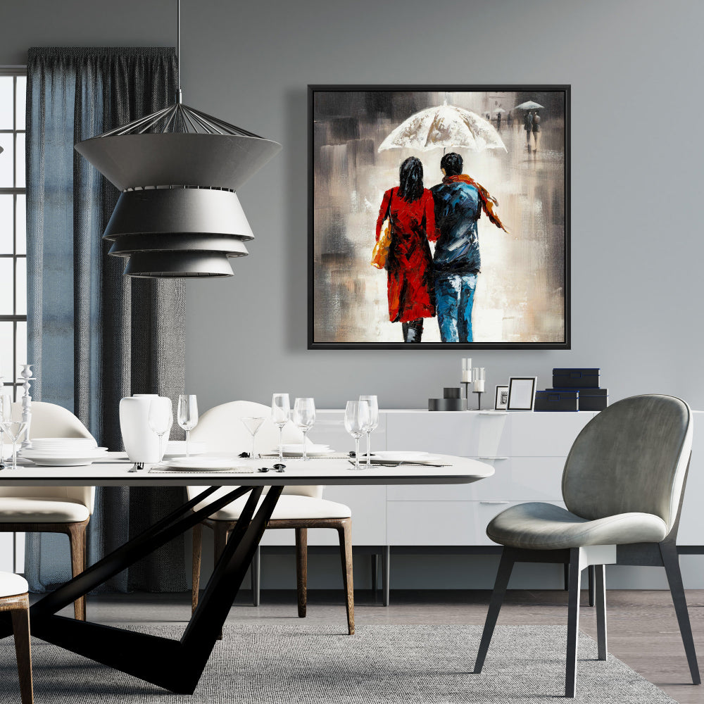 Quiet Walk in the Rain Canvas - Romantic Street Scene Decor