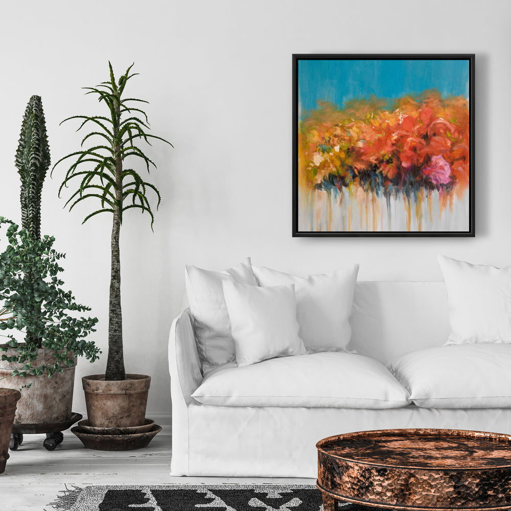 Abstract Blue Canvas - Orange Flowers Bundle for Home Decor