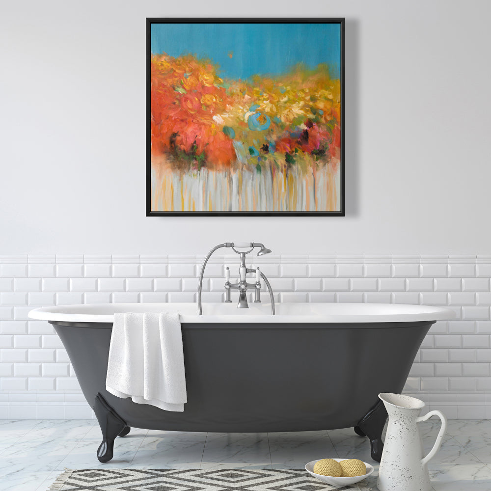 Colorful Abstract Flowers Canvas - Grey Background Wall Art