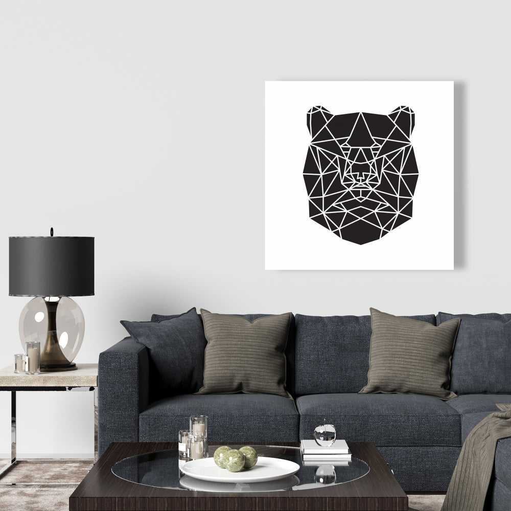Geometric Bear Head Canvas | Monochrome Animal Wall Art