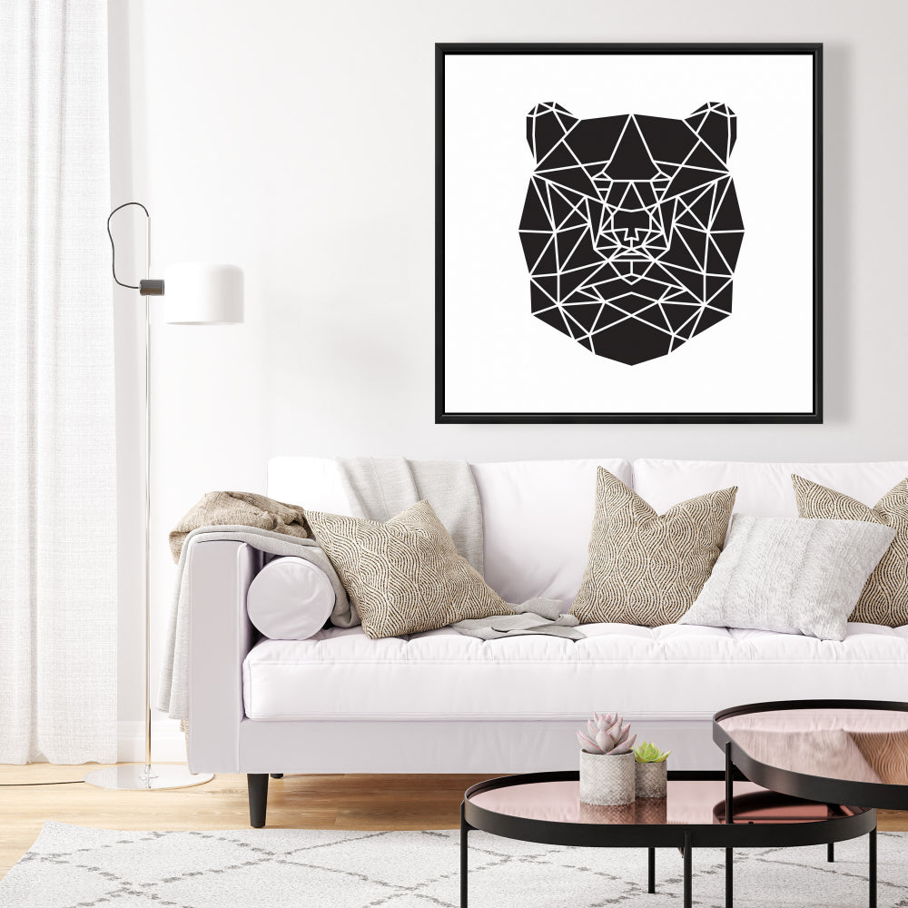 Toile tête d'ours géométrique | Décoration animalière monochrome