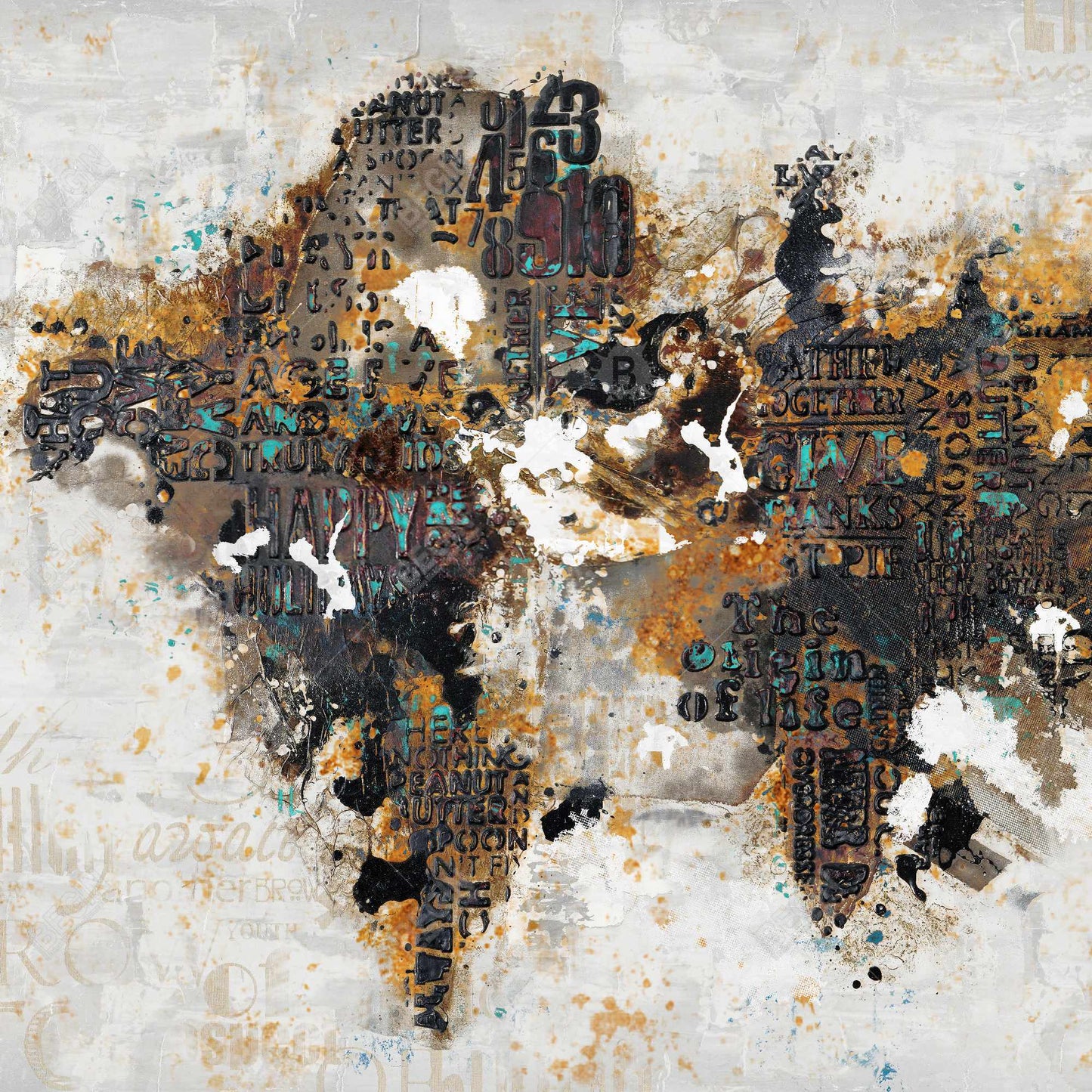 Carte du monde abstraite sur toile | Décoration de chambre marron
