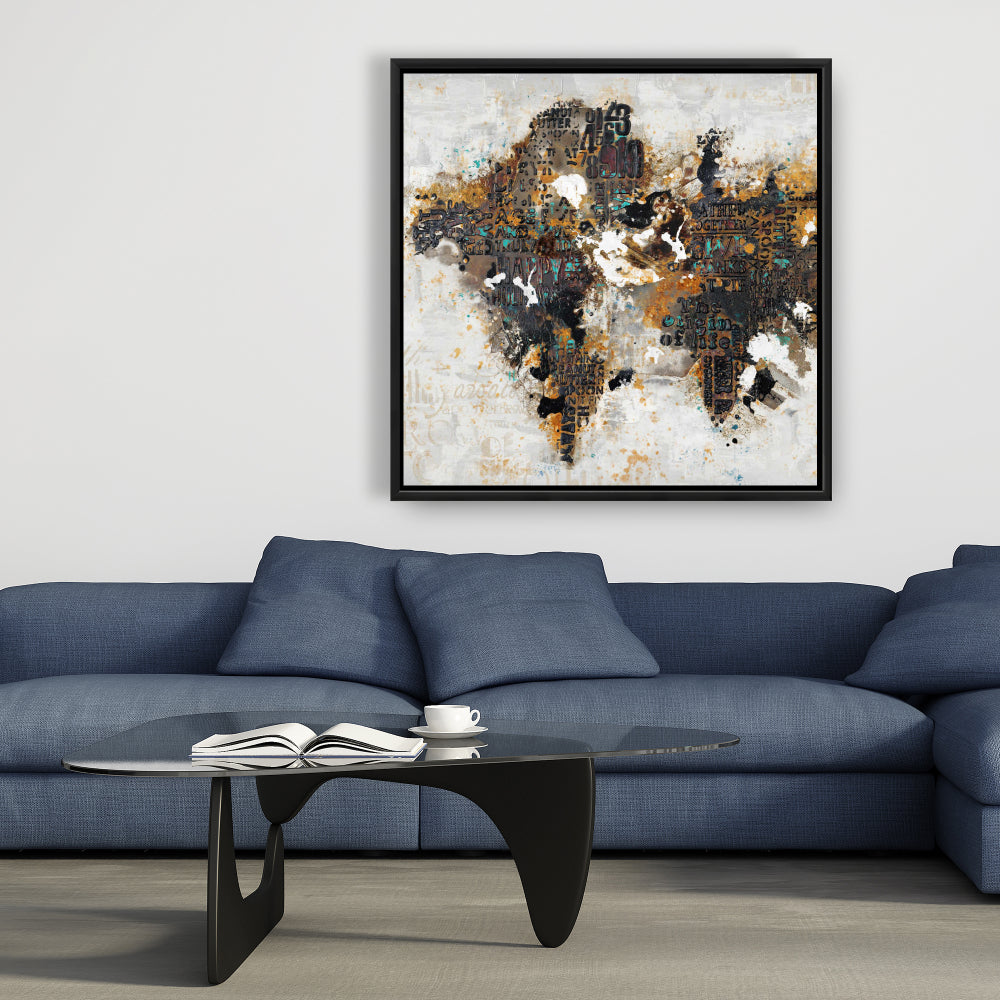 Carte du monde abstraite sur toile | Décoration de chambre marron