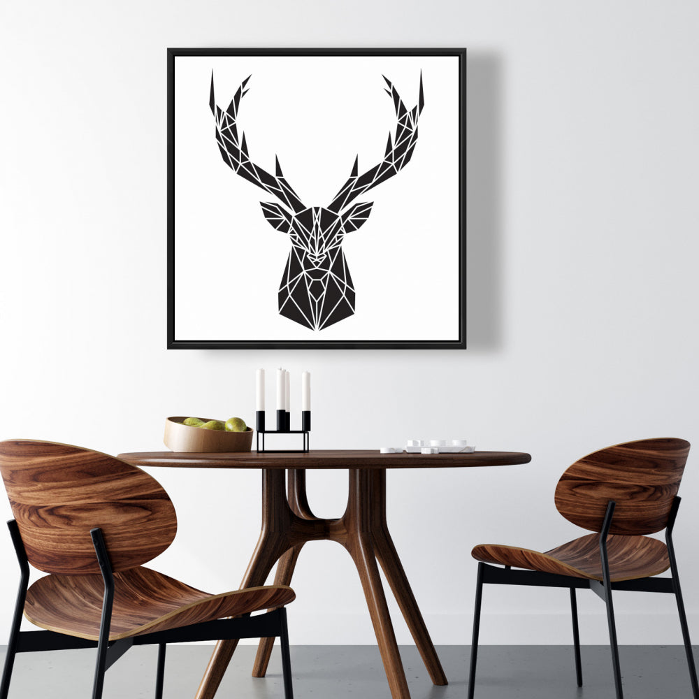 Toile géométrique à tête de cerf | Décoration d'intérieur encadrée de style industriel