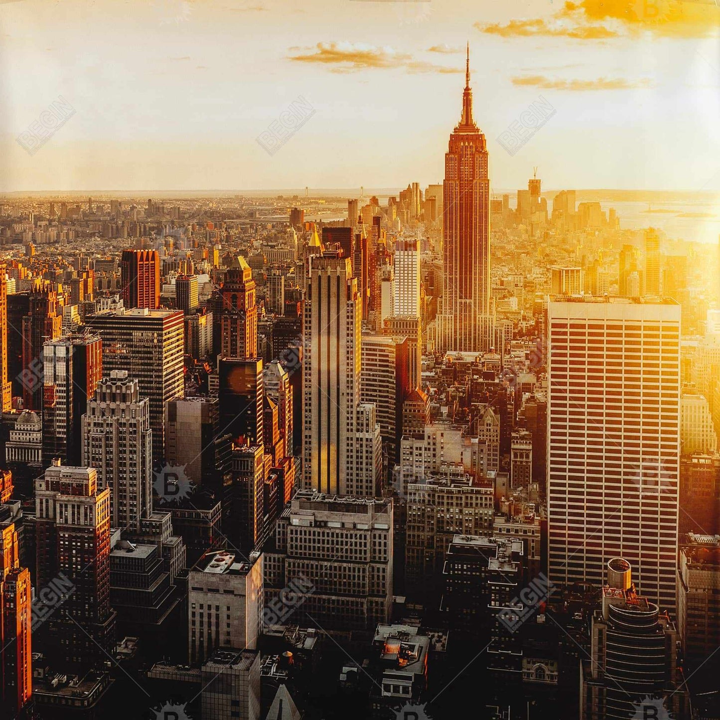 Toile Coucher de soleil à New York | Décoration de bâtiments de villes grises