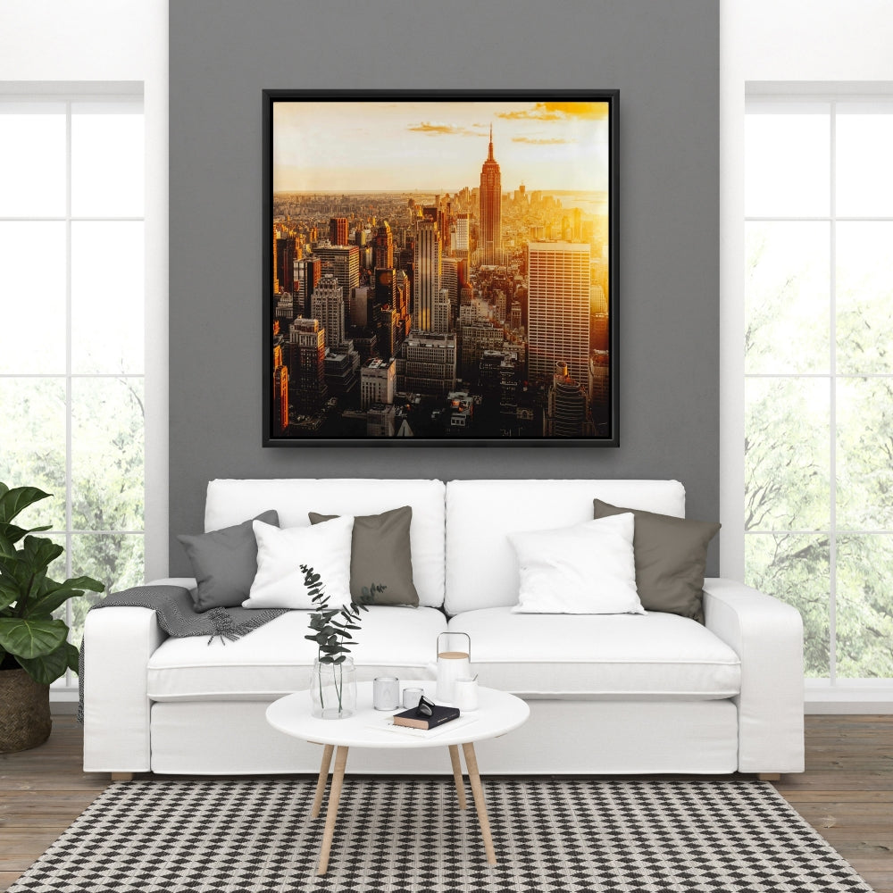 Toile Coucher de soleil à New York | Décoration de bâtiments de villes grises
