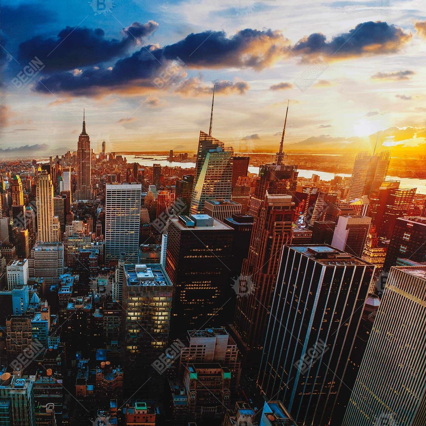 New York vue de l'aube | Toile encadrée pour décoration intérieure
