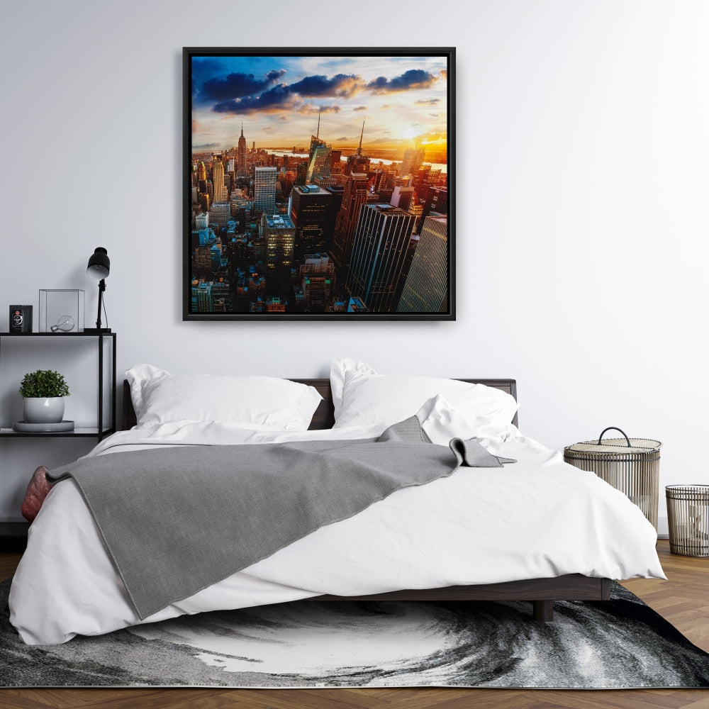 New York vue de l'aube | Toile encadrée pour décoration intérieure