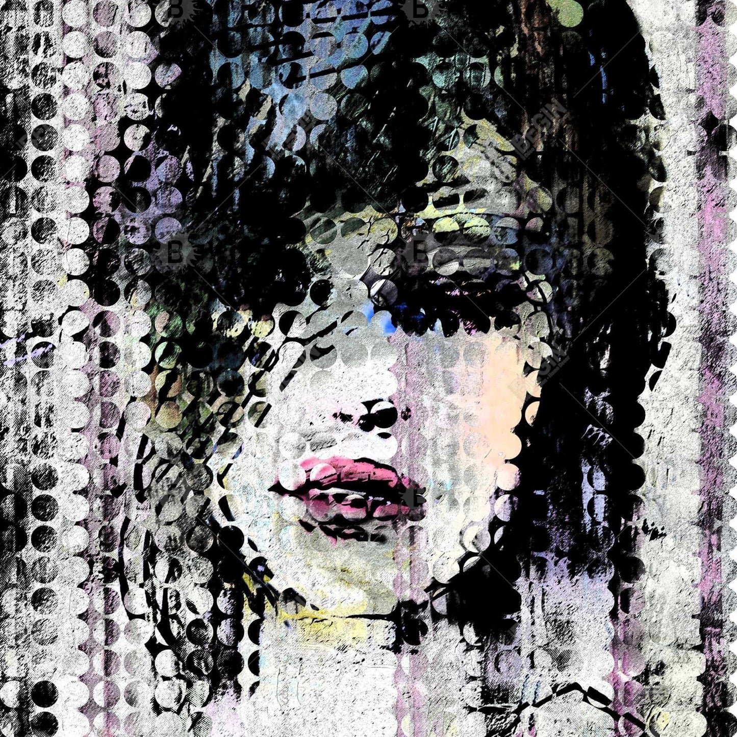 Toile figurative rétro | Visage de femme coloré pour chambre