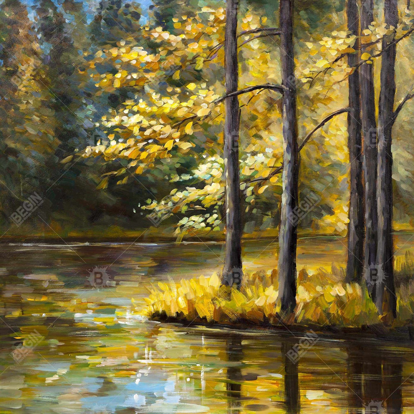 Toile de chambre Paysages bleus | Paysage d'automne au bord de l'eau