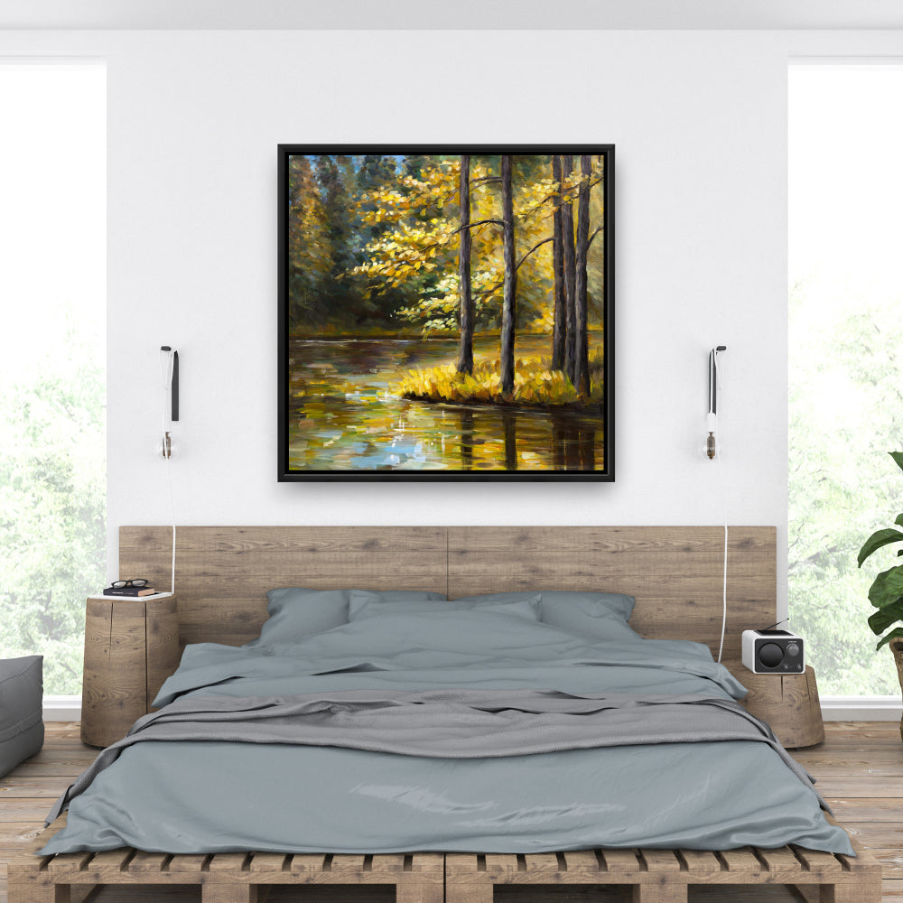 Toile de chambre Paysages bleus | Paysage d'automne au bord de l'eau