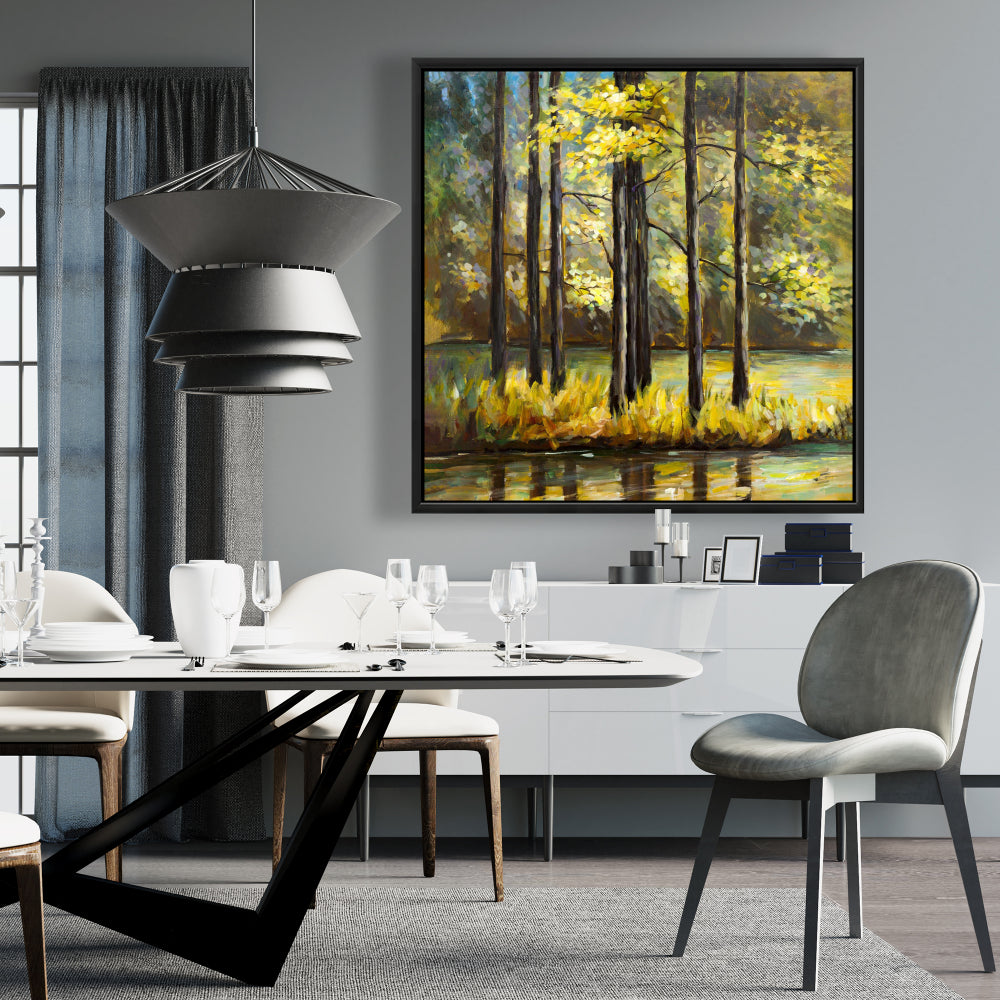 Arbres au milieu du lac – Toile décorative paysage bleu