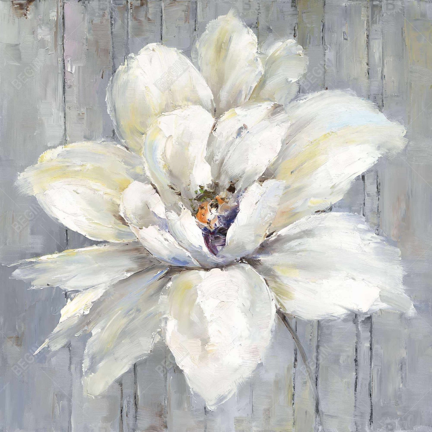 Fleur blanche sur toile de bois | Décoration florale moderne pour la maison