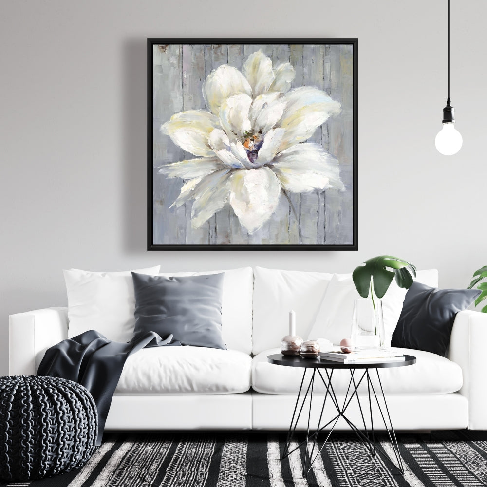 Toile botanique blanche | Fleur blanche sur bois - Décoration d'intérieur