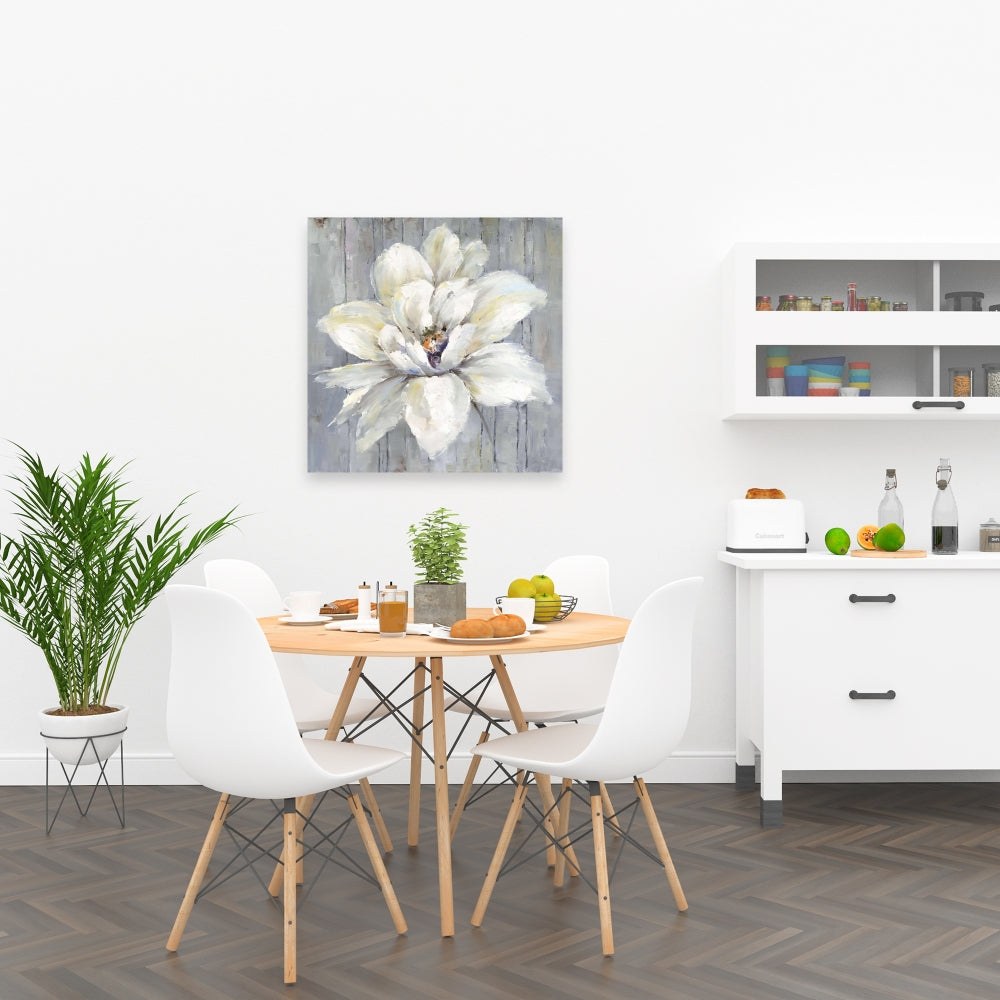 Fleur blanche sur toile de bois | Décoration florale moderne pour la maison