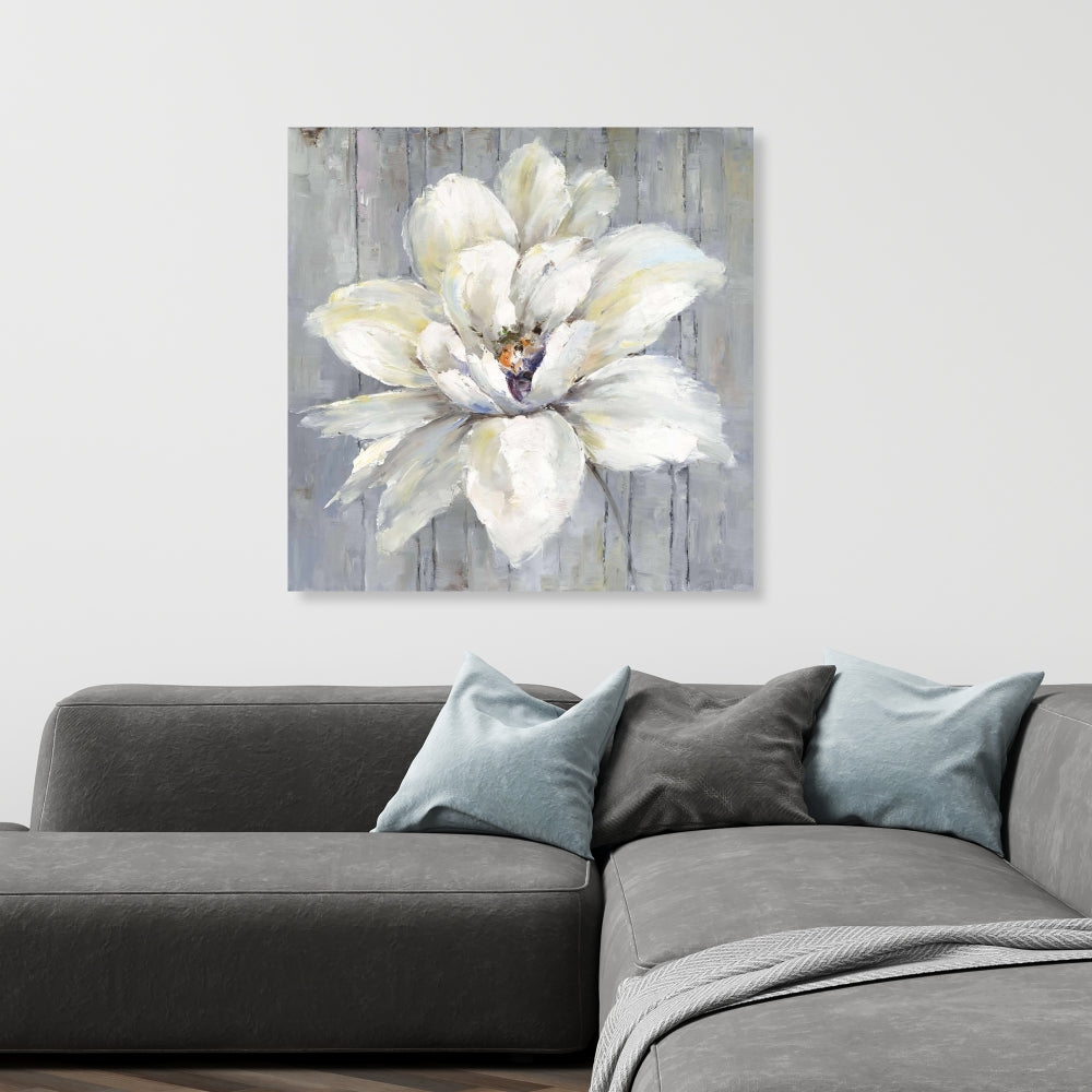 Fleur blanche sur toile de bois | Décoration florale moderne pour la maison