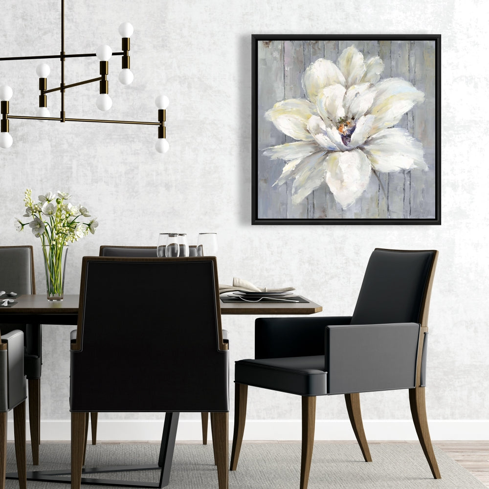 Toile botanique blanche | Fleur blanche sur bois - Décoration d'intérieur