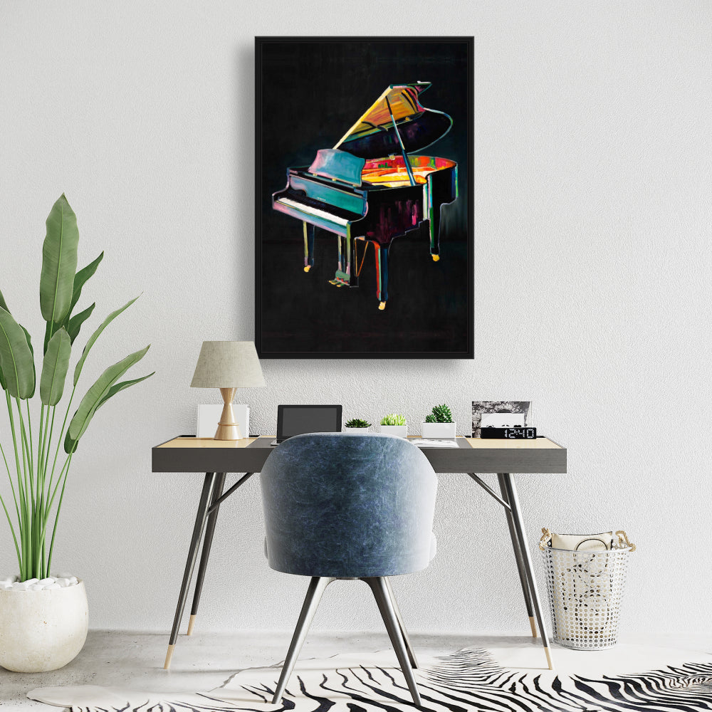 Toile de piano réaliste et colorée | Cadre gris | Décoration d'intérieur