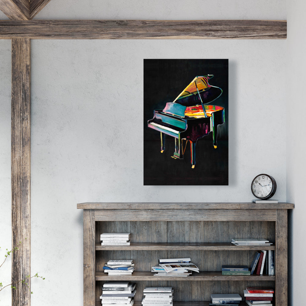 Toile musicale grise – Piano réaliste et coloré pour décoration d'intérieur