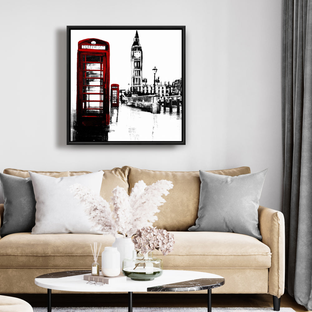 Industrial Framed Canvas: Telephone Box & Big Ben Home Decor