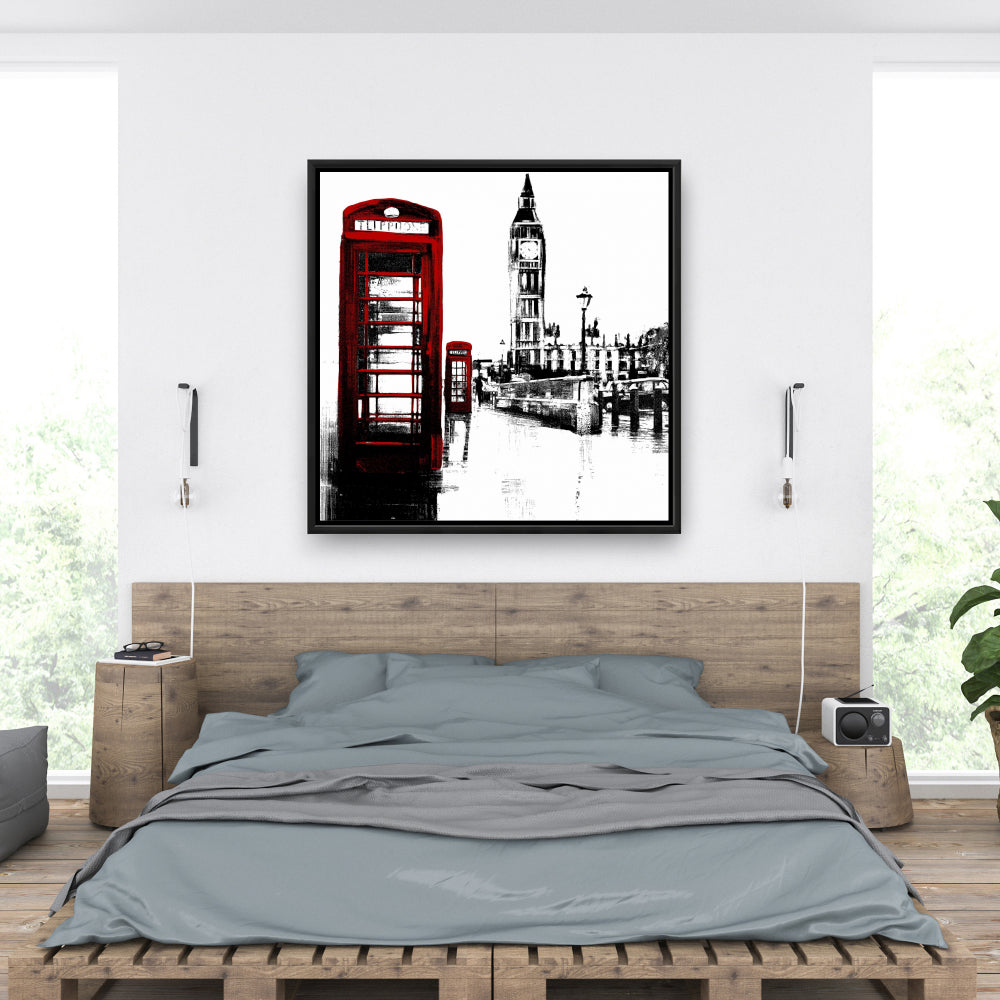 Industrial Framed Canvas: Telephone Box & Big Ben Home Decor