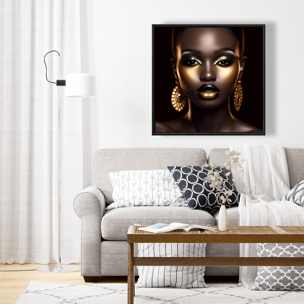 Figurative African Beauty Framed Canvas | Piercing Gaze Decor