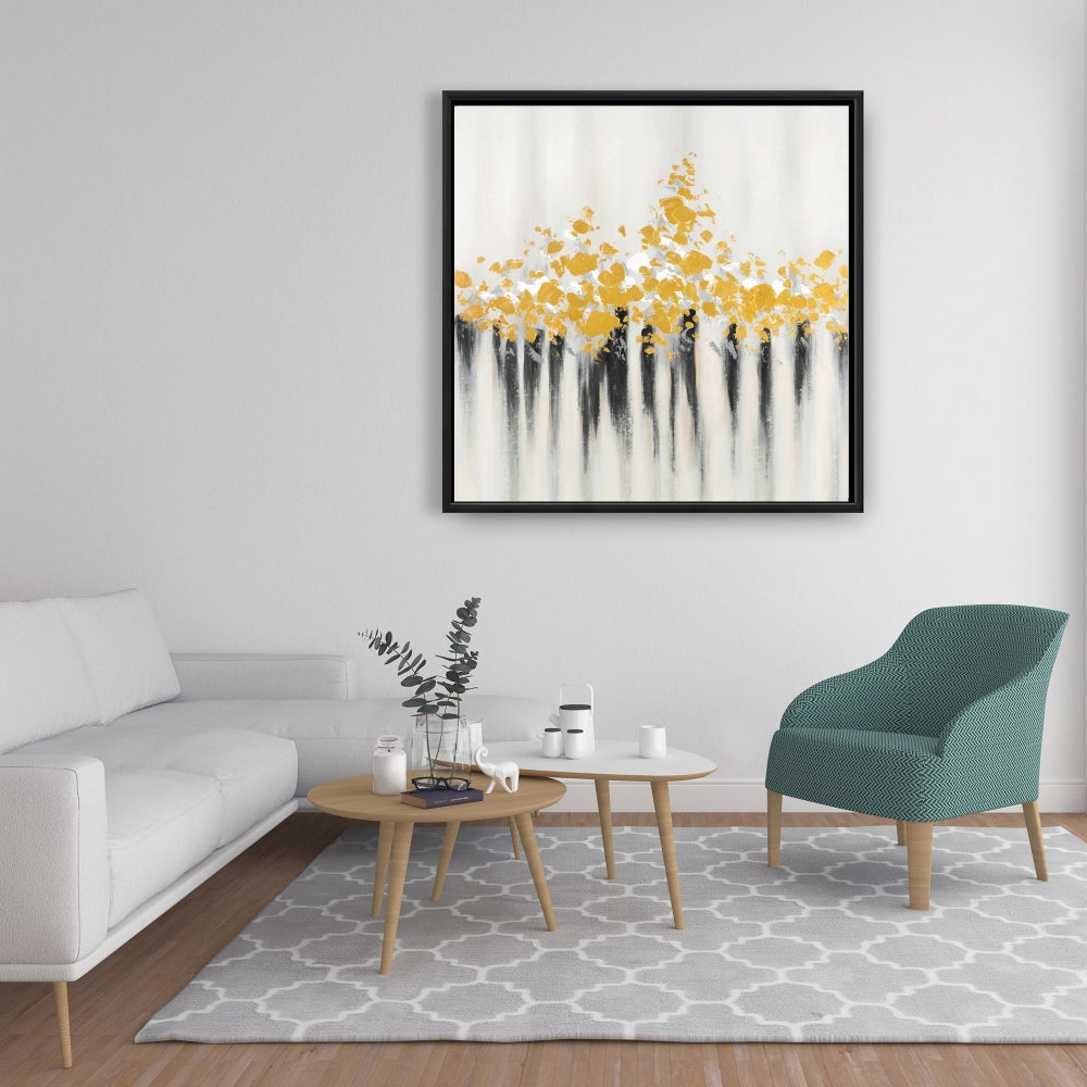 Toile abstraite à fleurs dorées | Décor encadré à motifs modernes