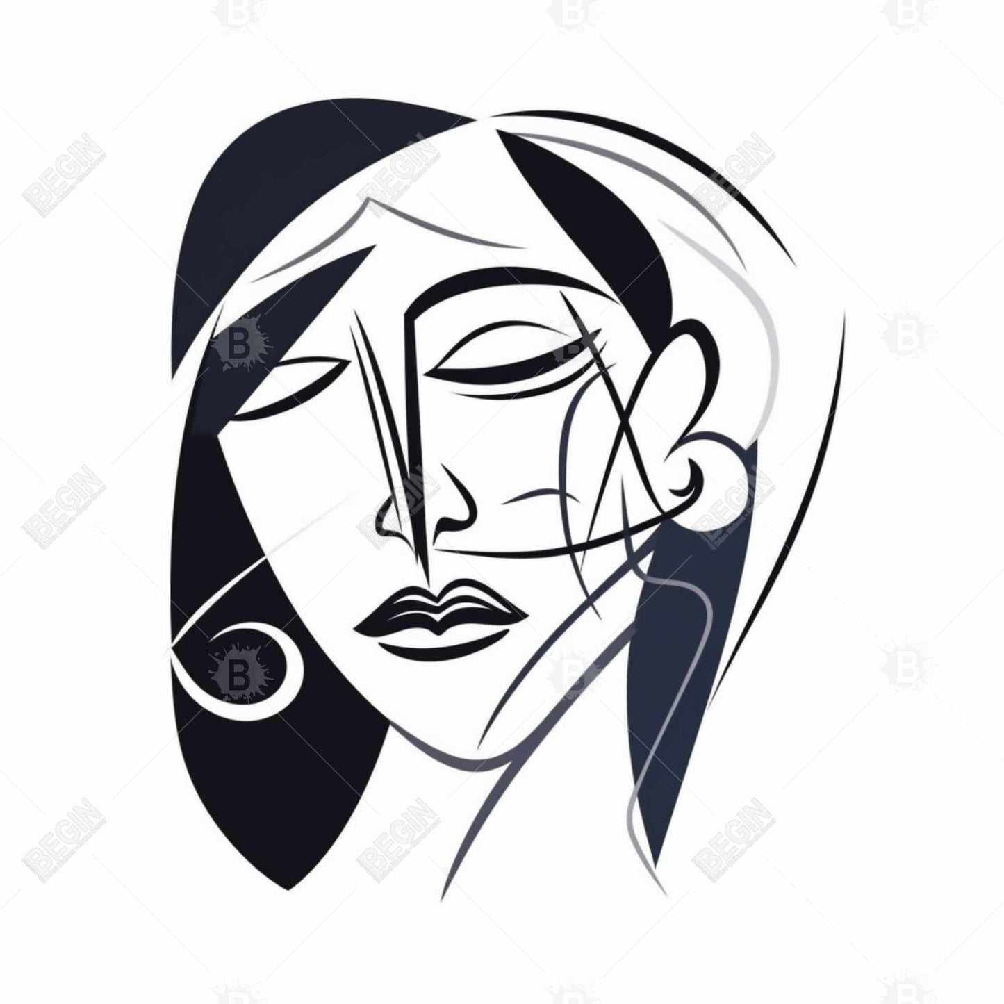 Abstract Face Canvas - Minimalist White Bedroom Wall Art