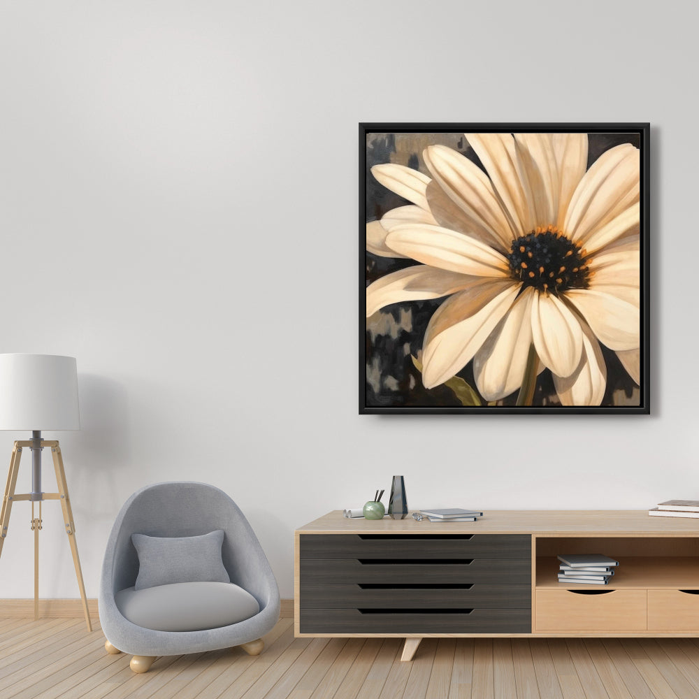 Black Bedroom Floral Canvas | Open Daisy Framed Wall Art